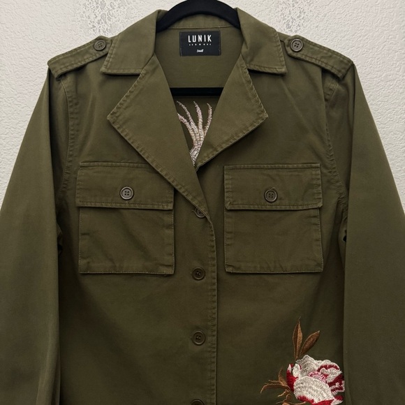 Lunik Embroidered Utility Jacket Button Front Pockets Green Size Small - Picture 3 of 12